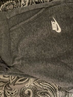 Nike Women's Gray Fleece Joggers with White Logo S